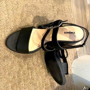 Black block heel sandals